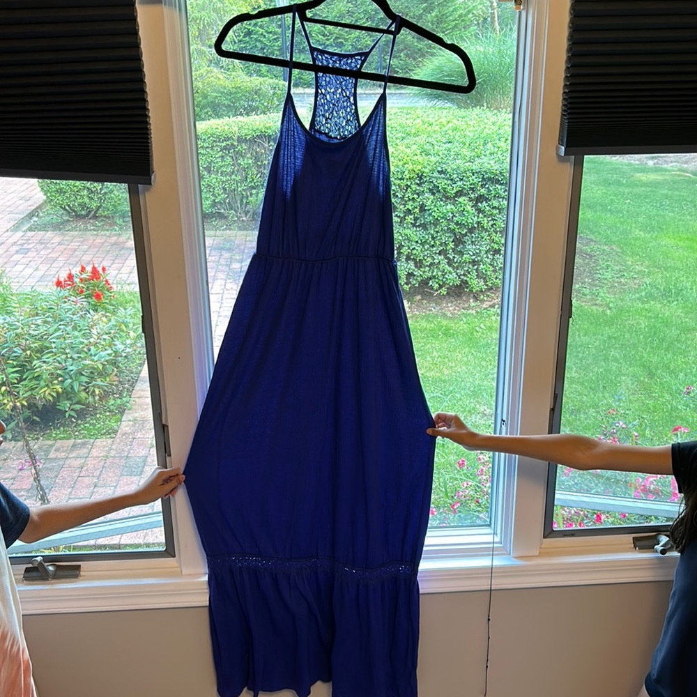 Mossimo Supply Co. Women Blue Scoop Neck Sleeveless Long Maxi Dress Size large